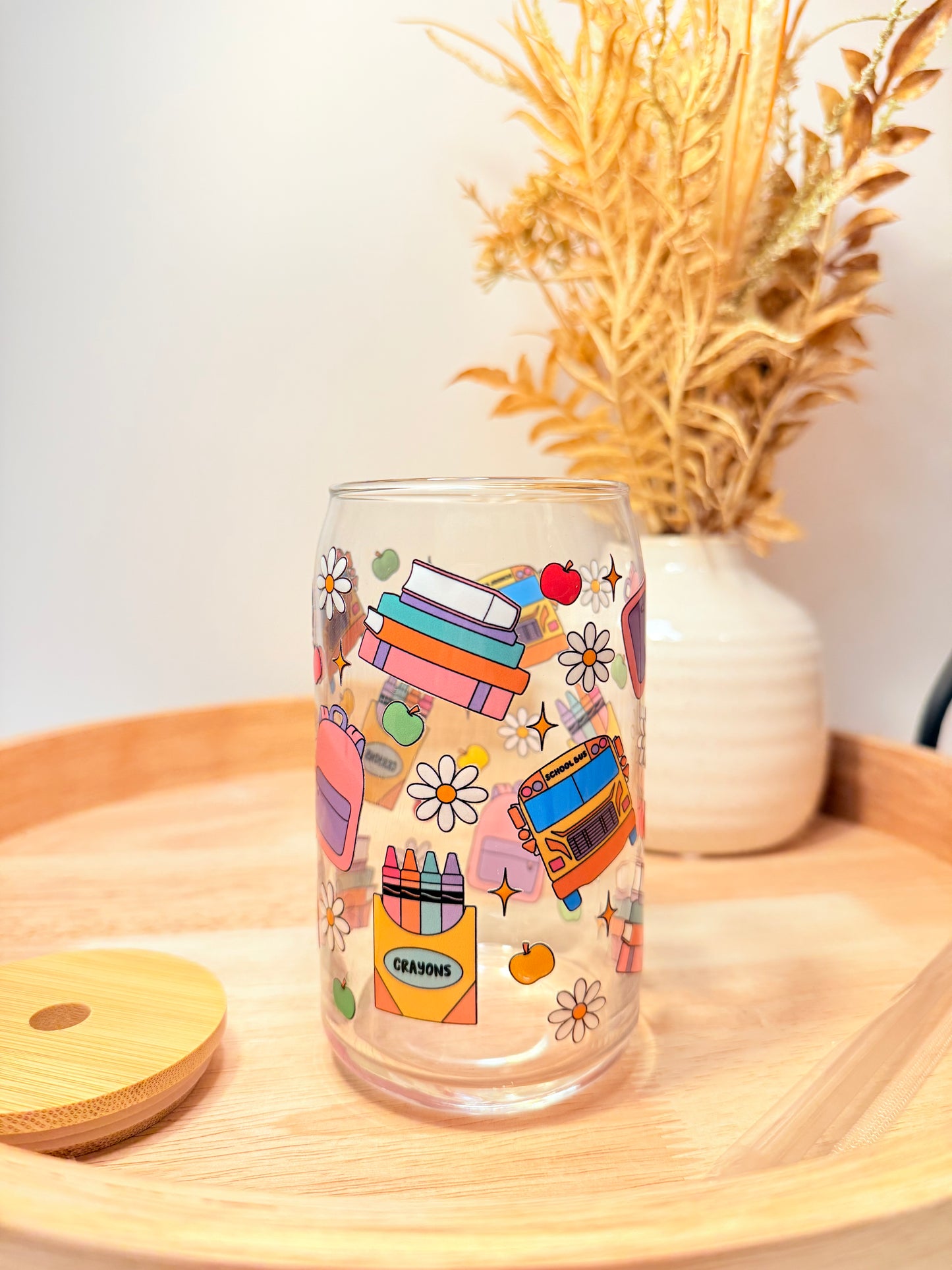 "School Supplies" Glass Can