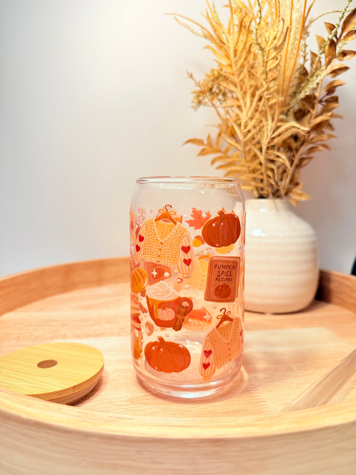 "Sweaters & Pumpkin Spice" Glass Can