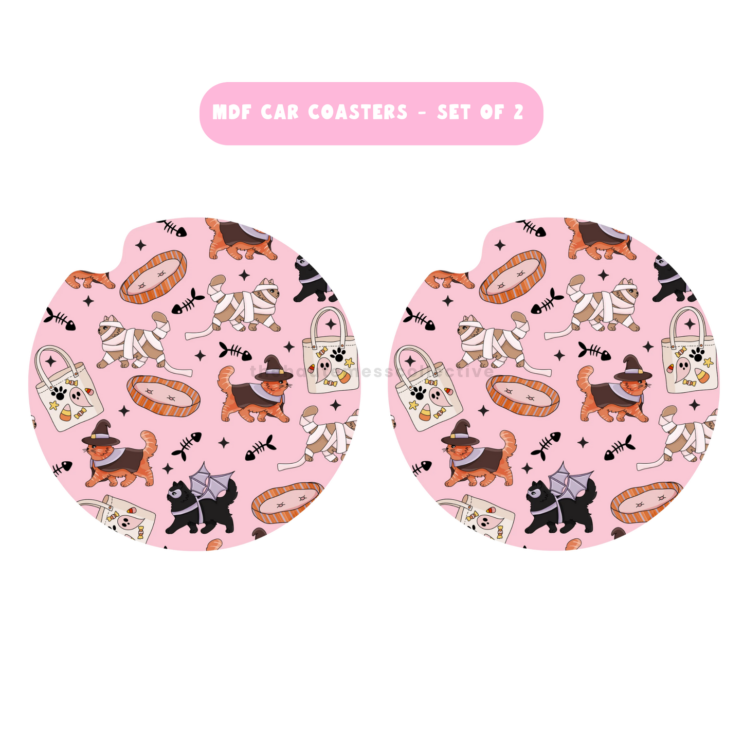 Spooky Cats MDF Car Coasters – Set of 2