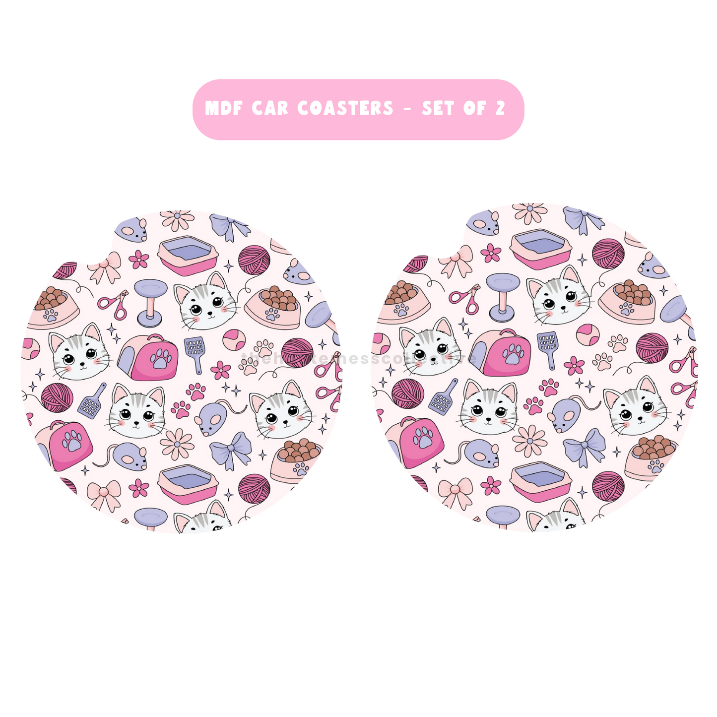 Cat Doodles MDF Car Coasters – Set of 2
