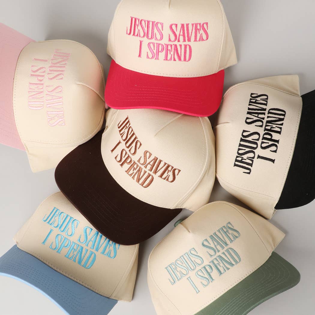JESUS SAVES I SPEND Embroidered Trucker Hat