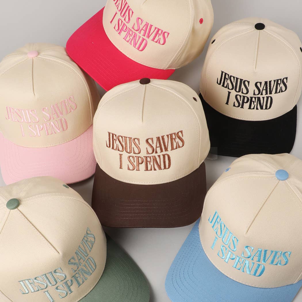 JESUS SAVES I SPEND Embroidered Trucker Hat