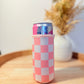 Pink Checkerboard Slim Can Sleeve