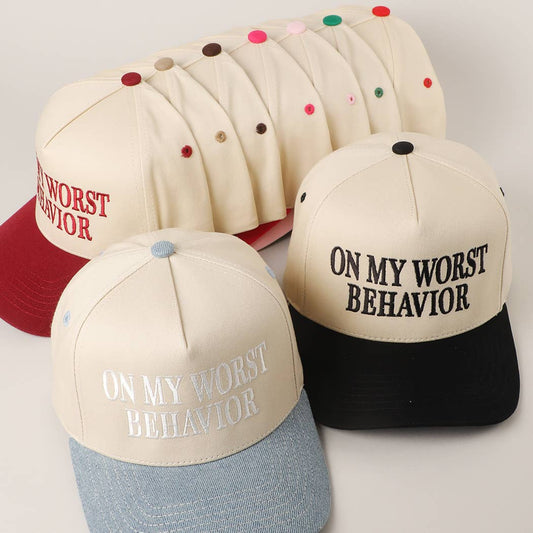 ON MY WORST BEHAVIOR Embroidered Trucker Hat