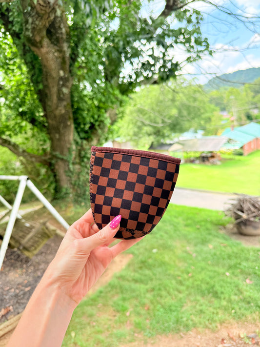 Brown Checkerboard Cup Sleeve (Small)