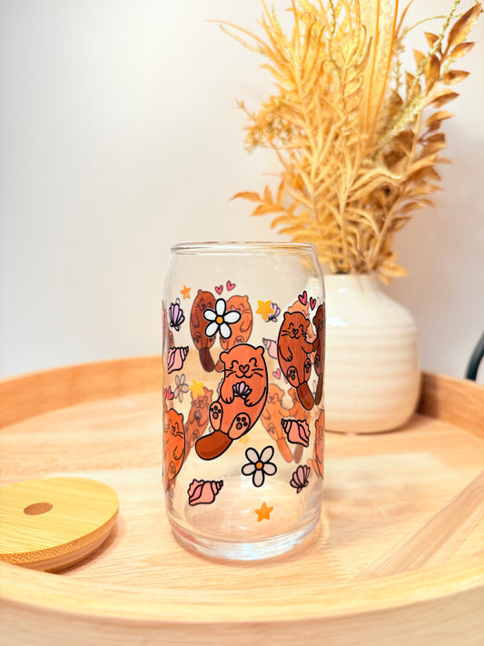 "Summer Otters" Glass Can