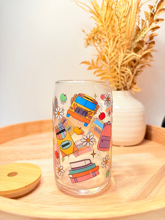 "School Supplies" Glass Can