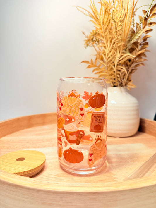 "Sweaters & Pumpkin Spice" Glass Can