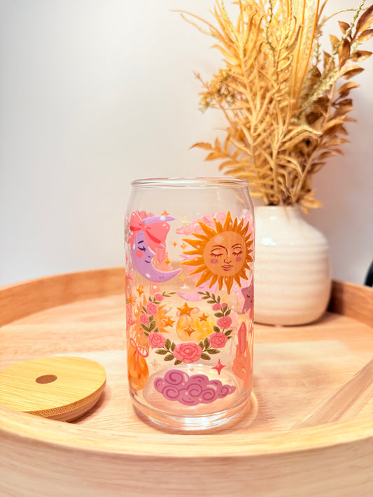 "Sun, Moon, And Crystals" Glass Can