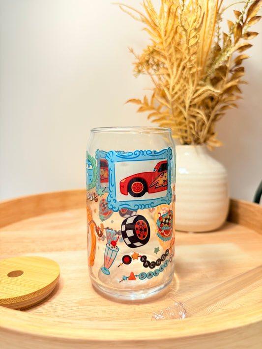 "Pit Stop Sips" Glass Can
