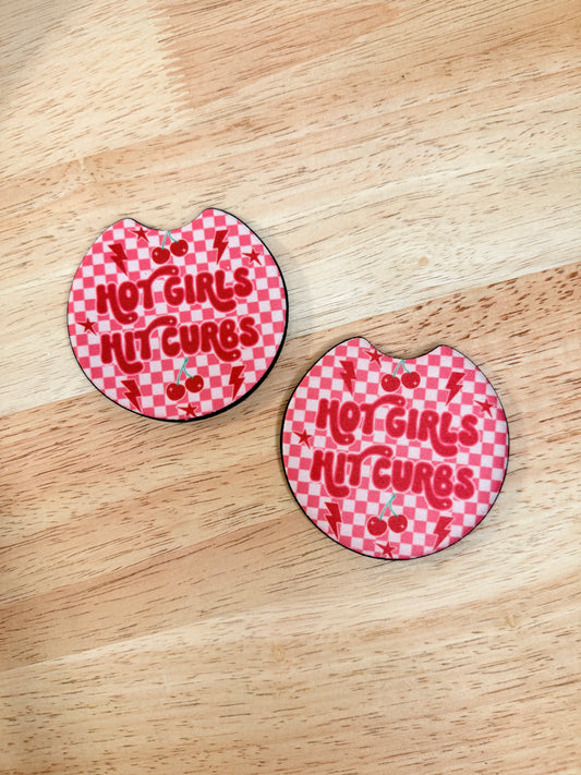 Hot Girls Hit Curbs – Neoprene Car Coasters (2.75") – Set of 2