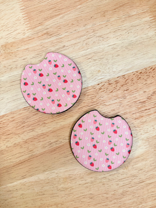 Strawberry Field – Neoprene Car Coasters (2.75") – Set of 2
