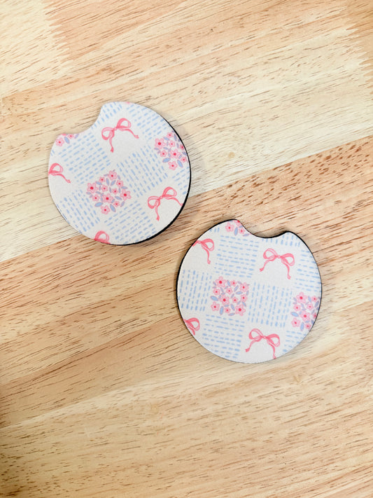 Blue & Pink Coquette – Neoprene Car Coasters (2.75") – Set of 2