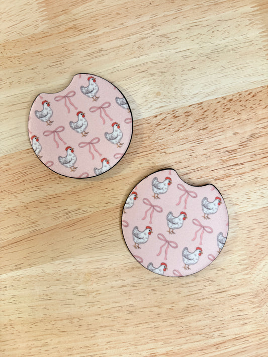 Pretty Chicken – Neoprene Car Coasters (2.75") – Set of 2