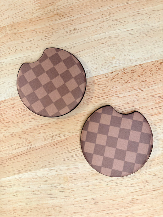 Boujee Checkerboard – Neoprene Car Coasters (2.75") – Set of 2