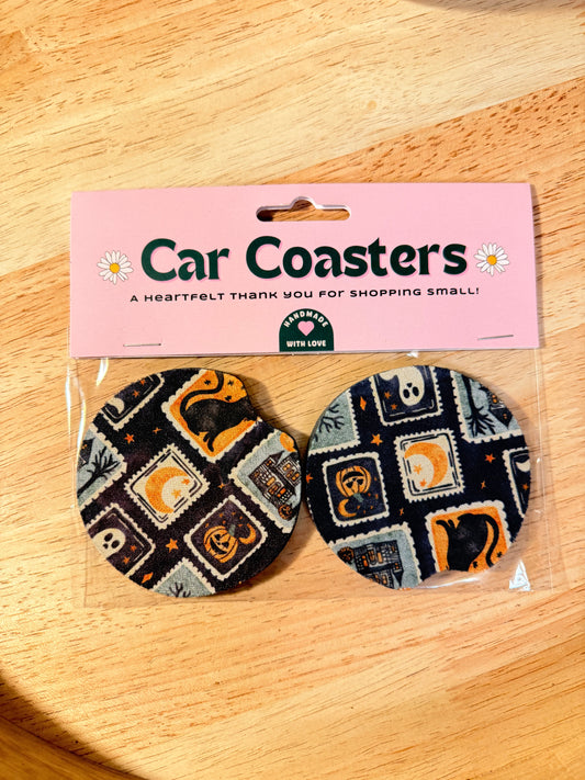 Spooky Stamps Neoprene Car Coasters – Set of 2