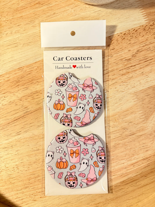 Pumpkin Spice Ghouls Neoprene Car Coasters – Set of 2
