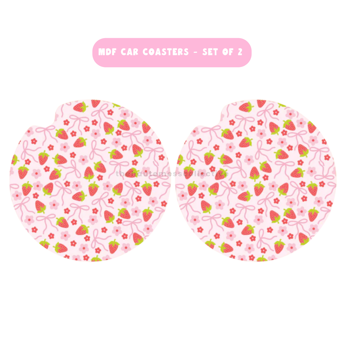 Strawberry Field MDF Car Coasters – Set of 2