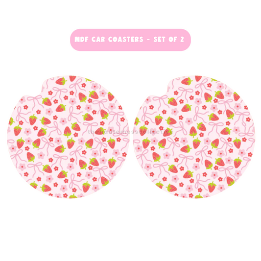 Strawberry Field MDF Car Coasters – Set of 2