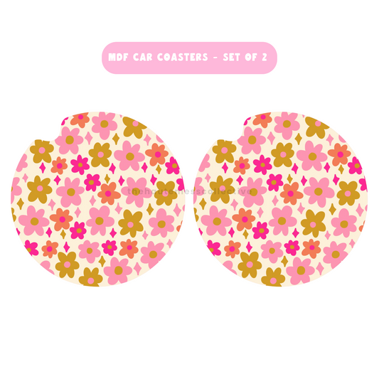 Petal Party MDF Car Coasters – Set of 2