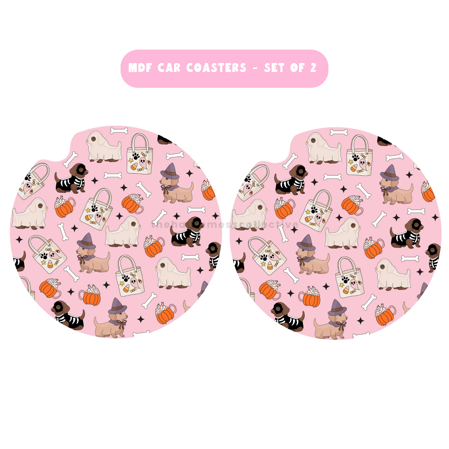Spooky Dogs MDF Car Coasters – Set of 2