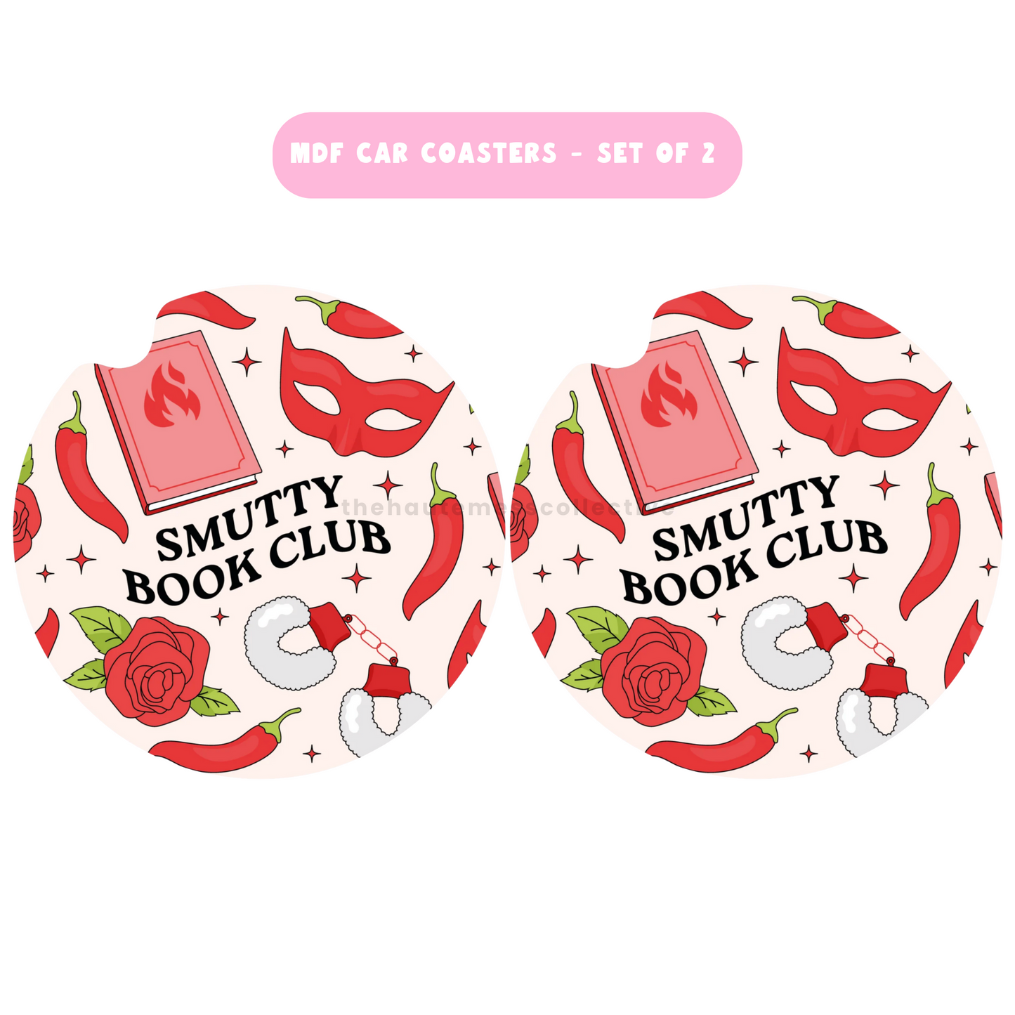 Smutty Book Club MDF Car Coasters – Set of 2