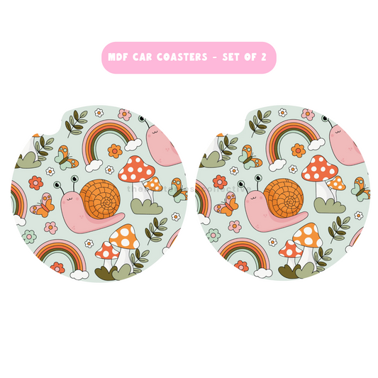 Snails and Mushrooms MDF Car Coasters – Set of 2