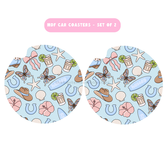 Coastal Cowgirl MDF Car Coasters – Set of 2