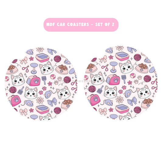Cat Doodles MDF Car Coasters – Set of 2