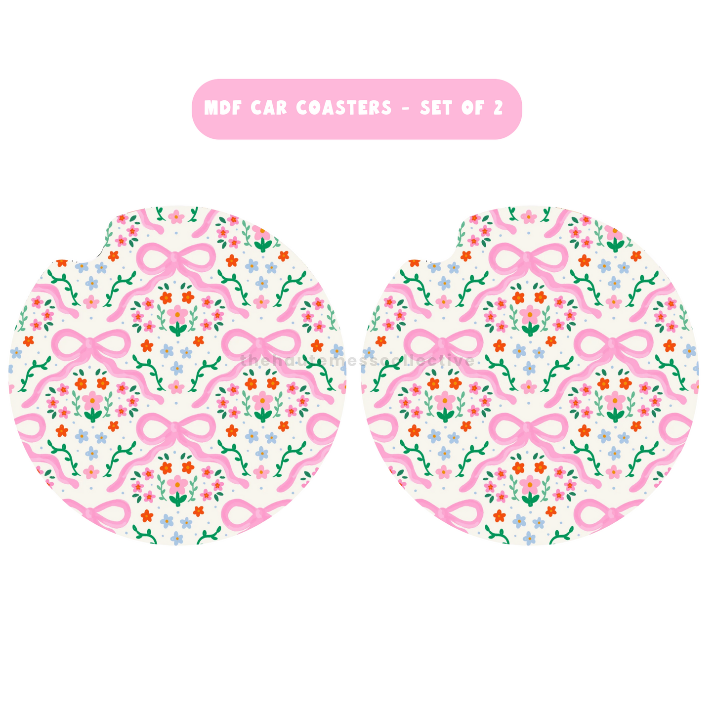 Ribbons in Bloom MDF Car Coasters – Set of 2