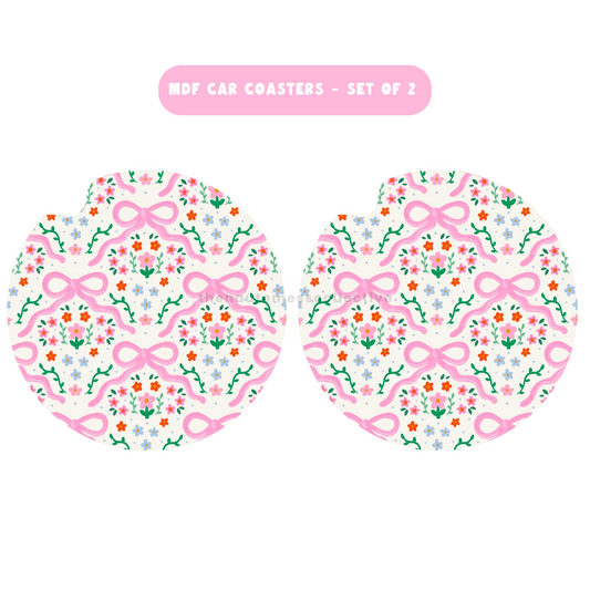 Ribbons in Bloom MDF Car Coasters – Set of 2