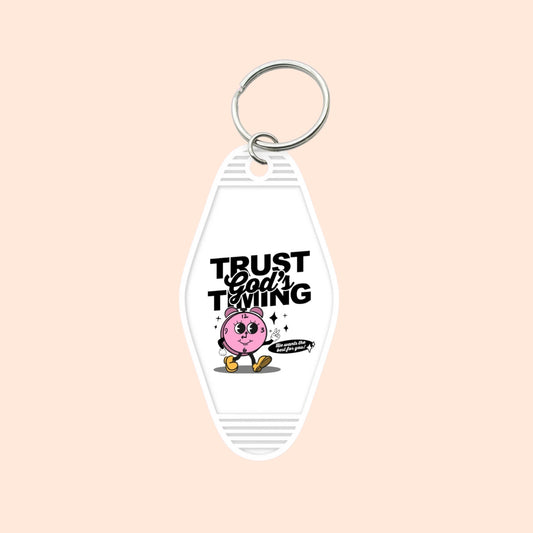 "Trust God's Timing" Motel Keychain