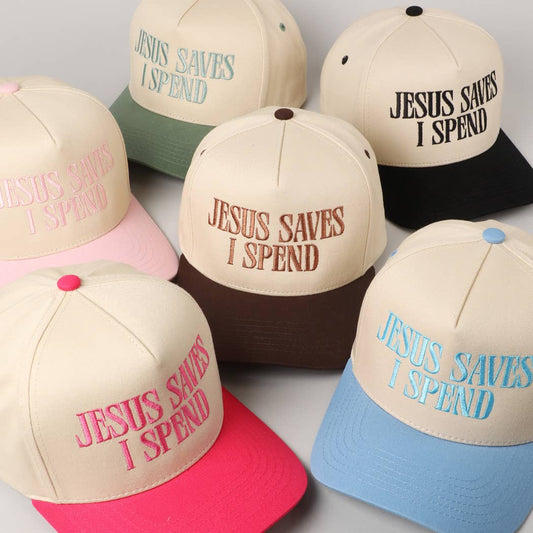 JESUS SAVES I SPEND Embroidered Trucker Hat